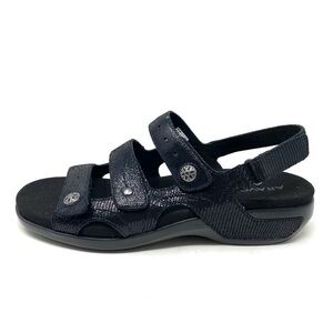 Aravon PC Three Strap Black Sandals NARROW